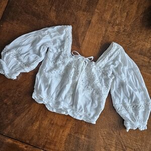 American Eagle Lace Puff Sleeve BlouseSize: XS